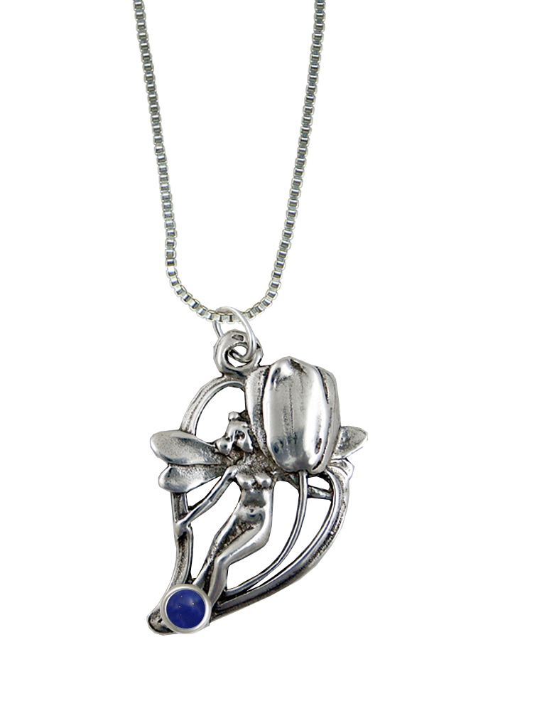 Sterling Silver Shy Flower Fairy Pendant With Lapis Lazuli